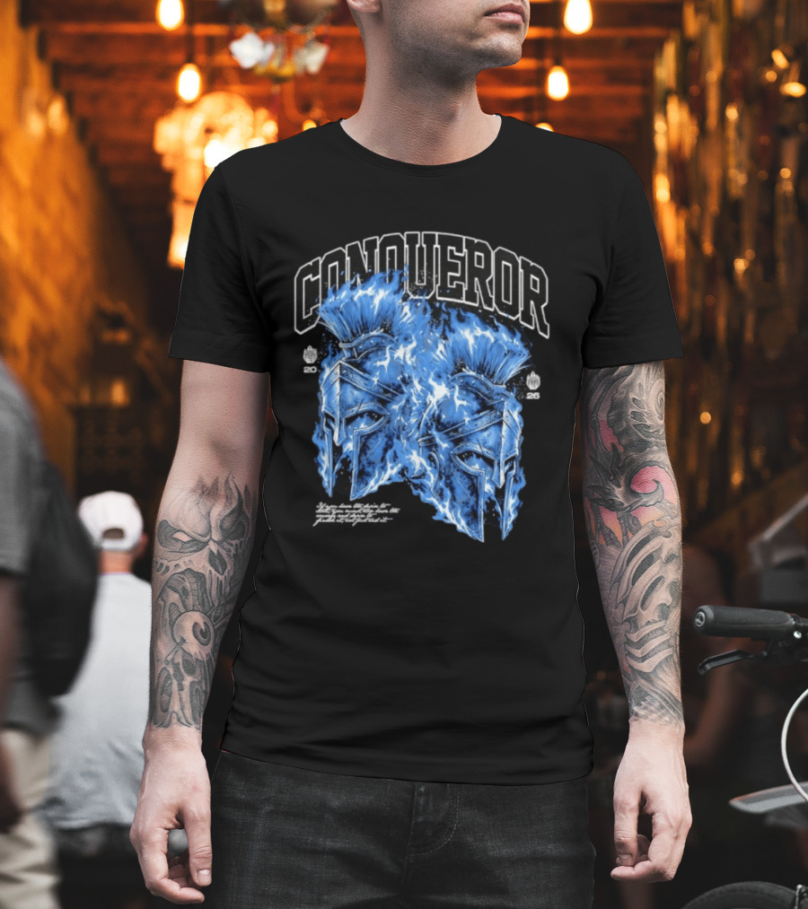 Conqueror Spartan Helmets Blue Fire Blaze T-Shirt