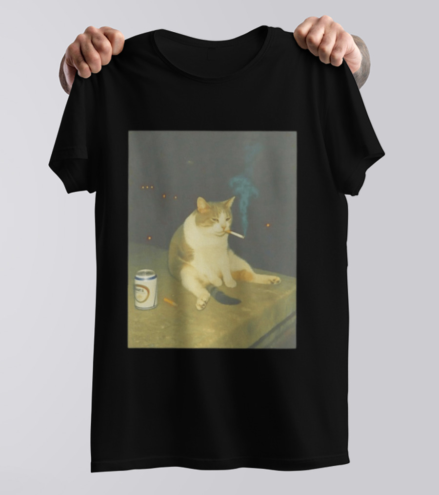 Depressed Cat Smoking Cigarette Meme With Beer Can T-Shirt