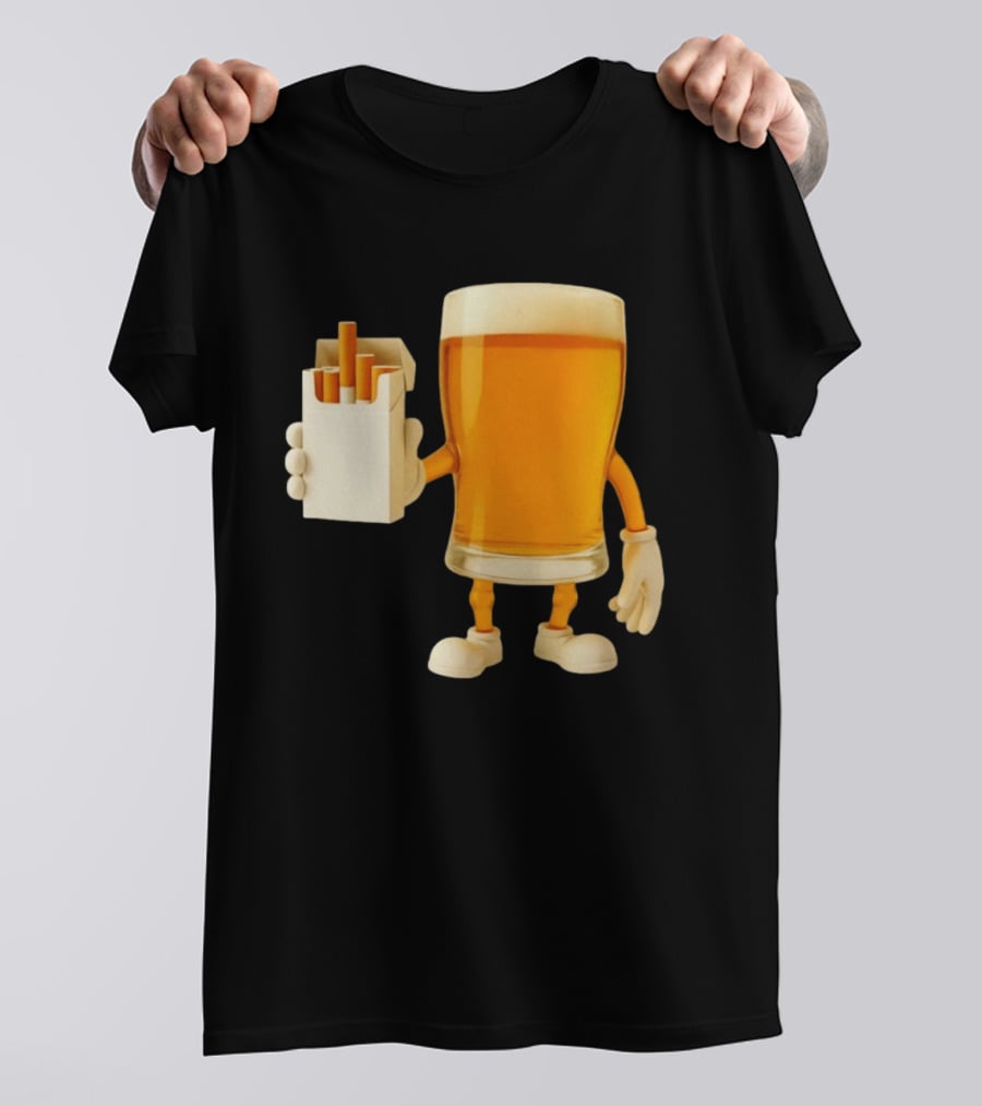 Beer Glass Holding Cigarettes Funny Drunk Cigs T-Shirt