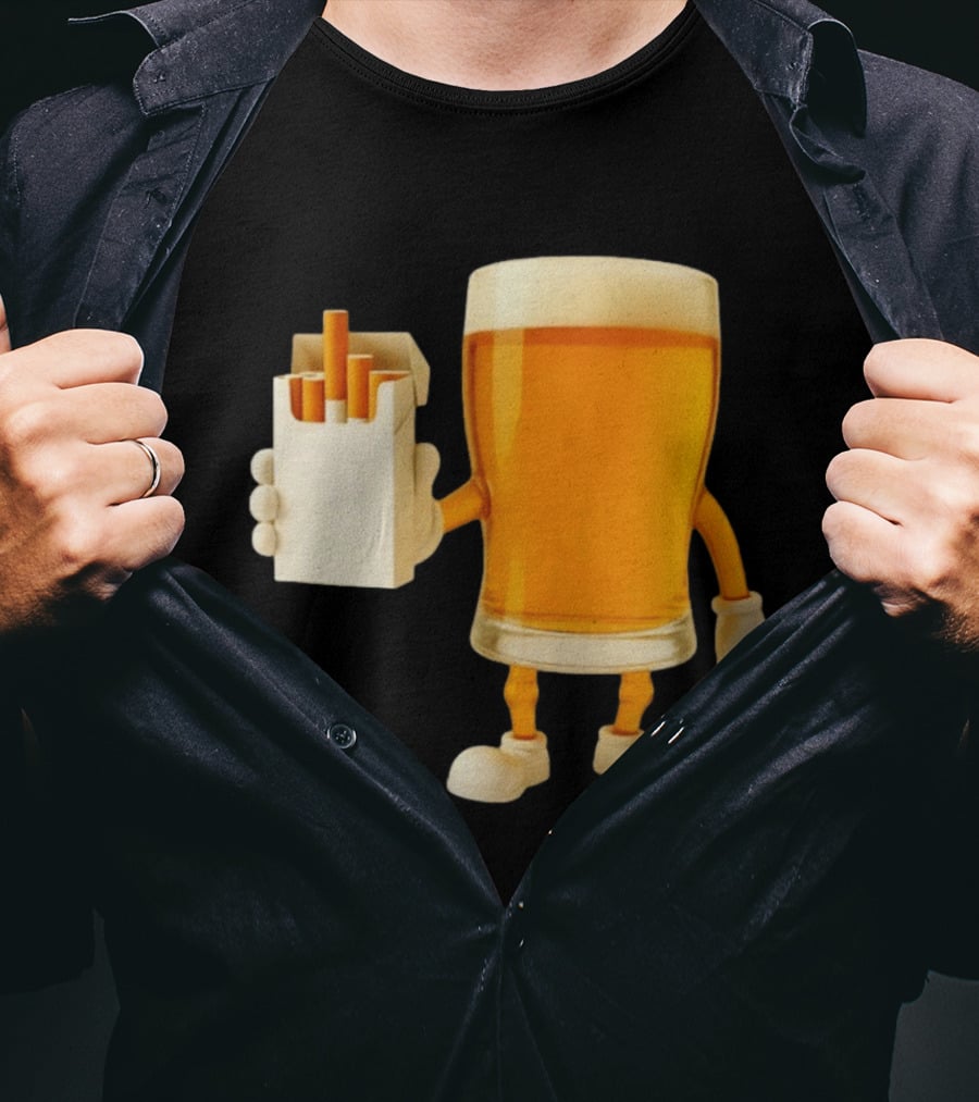 Beer Glass Holding Cigarettes Funny Drunk Cigs T-Shirt