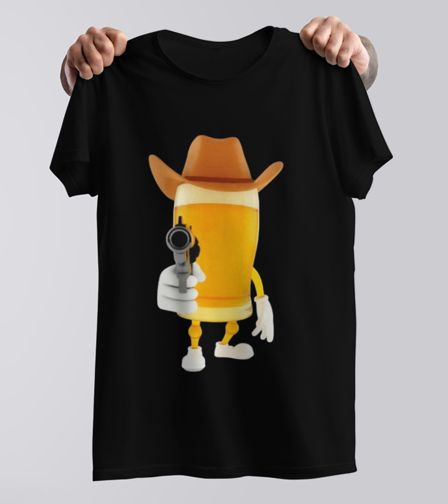 Cowboy Beer Glass With Gun Meme T-Shirt