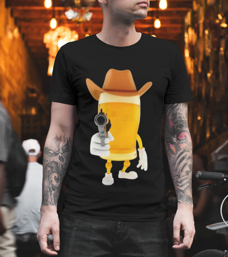 Cowboy Beer Glass With Gun Meme T-Shirt