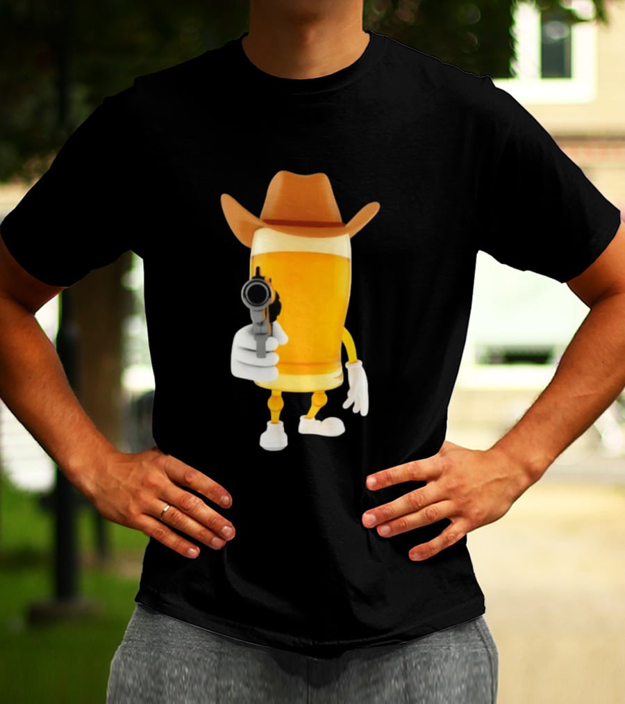Cowboy Beer Glass With Gun Meme T-Shirt