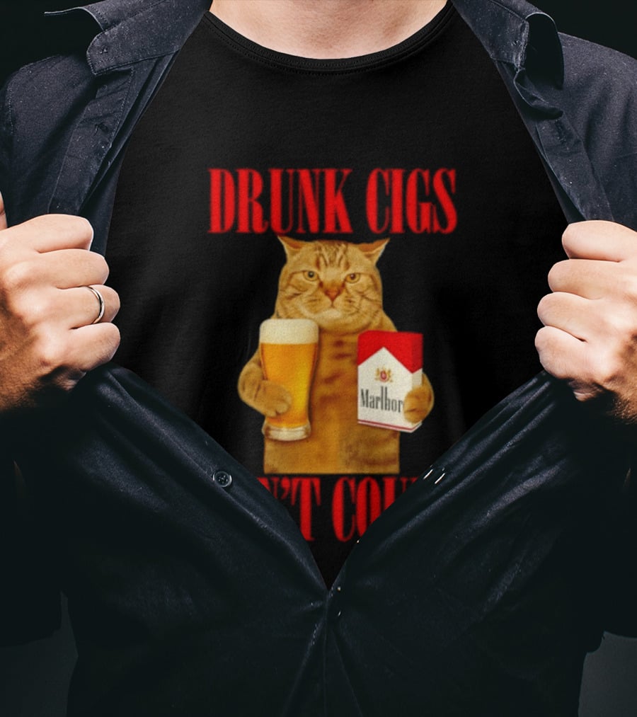 Drunk Cigs Don't Count Cat With Beer And Cigarette Pack T-Shirt