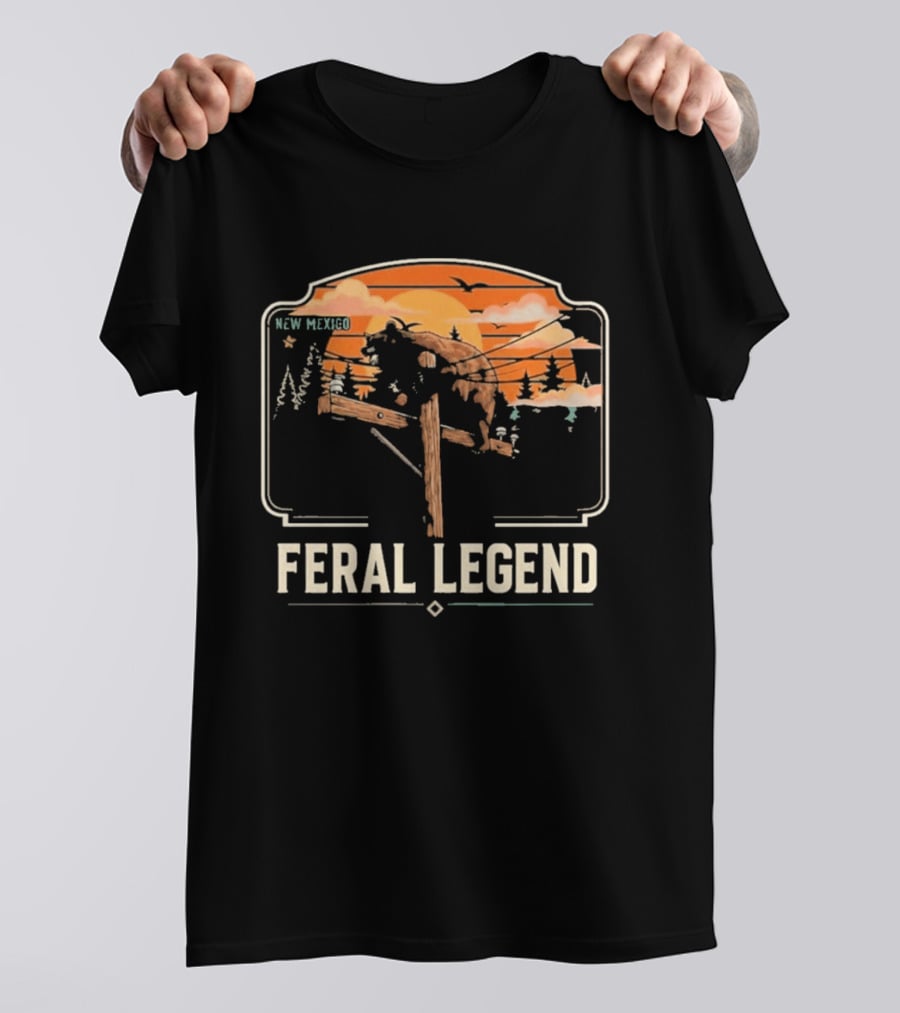 Feral Legend New Mexico Bear Climbs Light Pole Sunset Scene T-Shirt