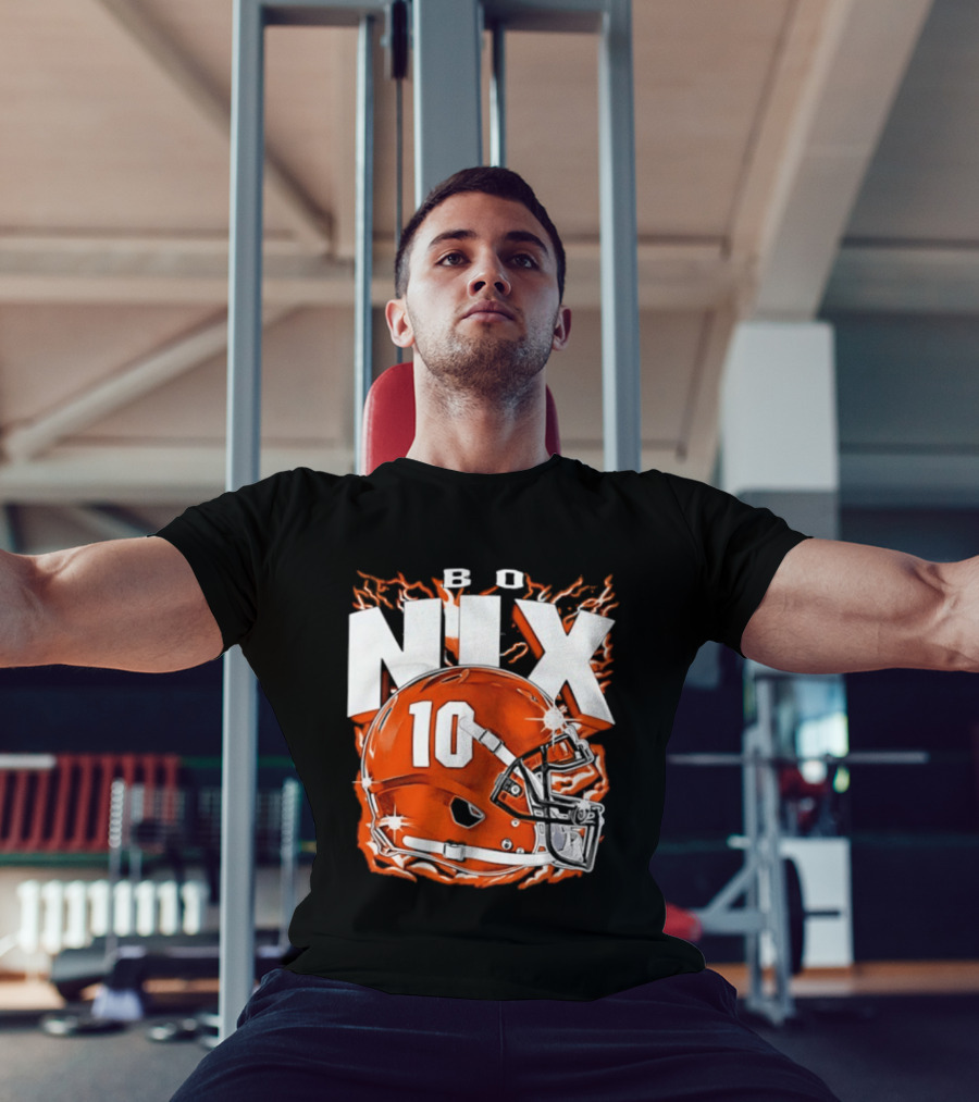 Bo Nix 10 Orange Football Helmet Flames T-Shirt