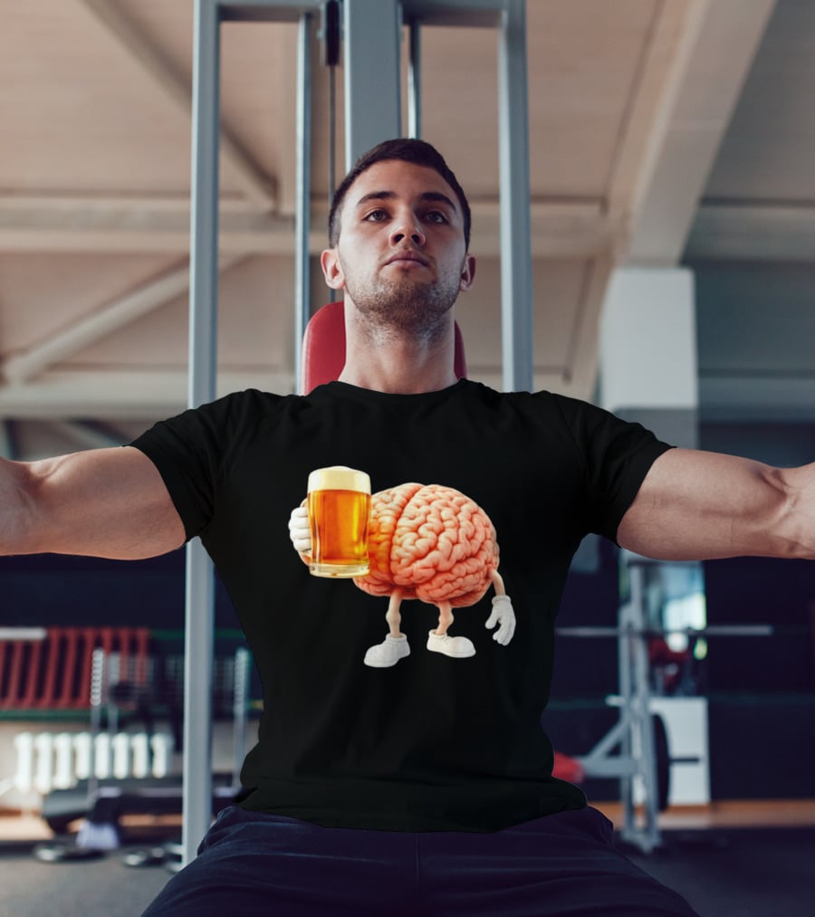 Brain Holding A Beer Drinking Anatomy Fun Humor T-Shirt