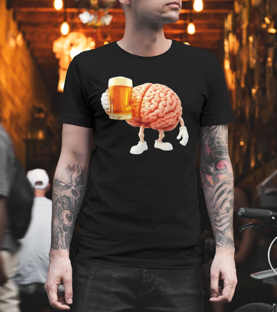 Brain Holding A Beer Drinking Anatomy Fun Humor T-Shirt