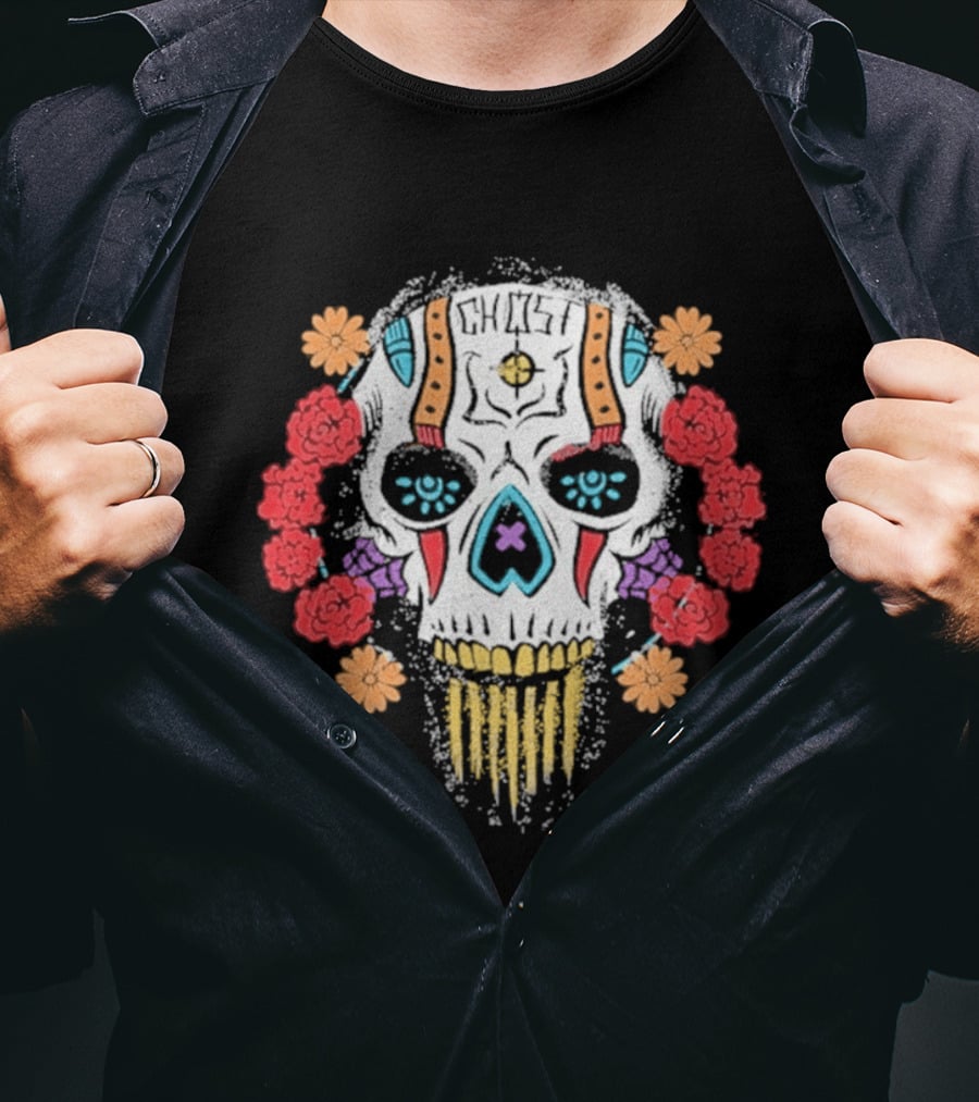 Call Of Duty Ghost Sugar Skull Floral Dia De Los Muertos T-Shirt