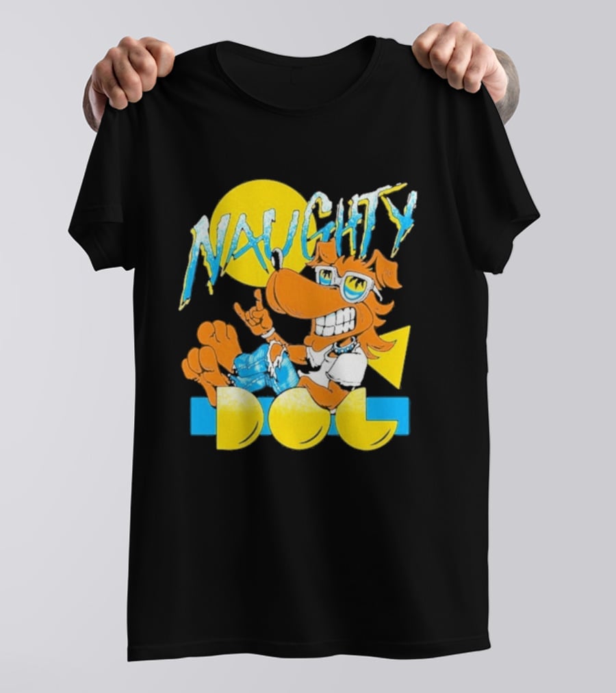 Naughty Dog Retro Cartoon Character With Sunglasses And Sunburst T-Shirt