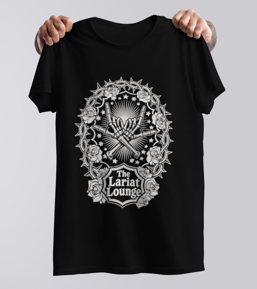 The Lariat Lounge Skeleton Hands Roses Thorns And Stars T-Shirt