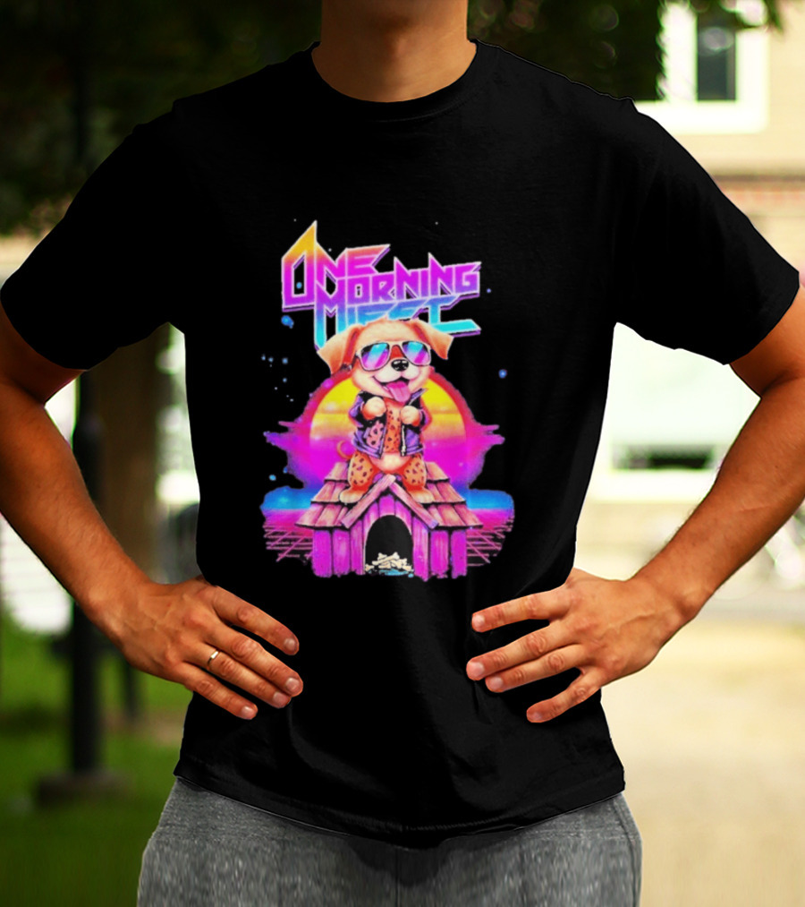One Morning Left Puppy Doghouse 80s Retro Sunglasses Sunset Vibe T-Shirt