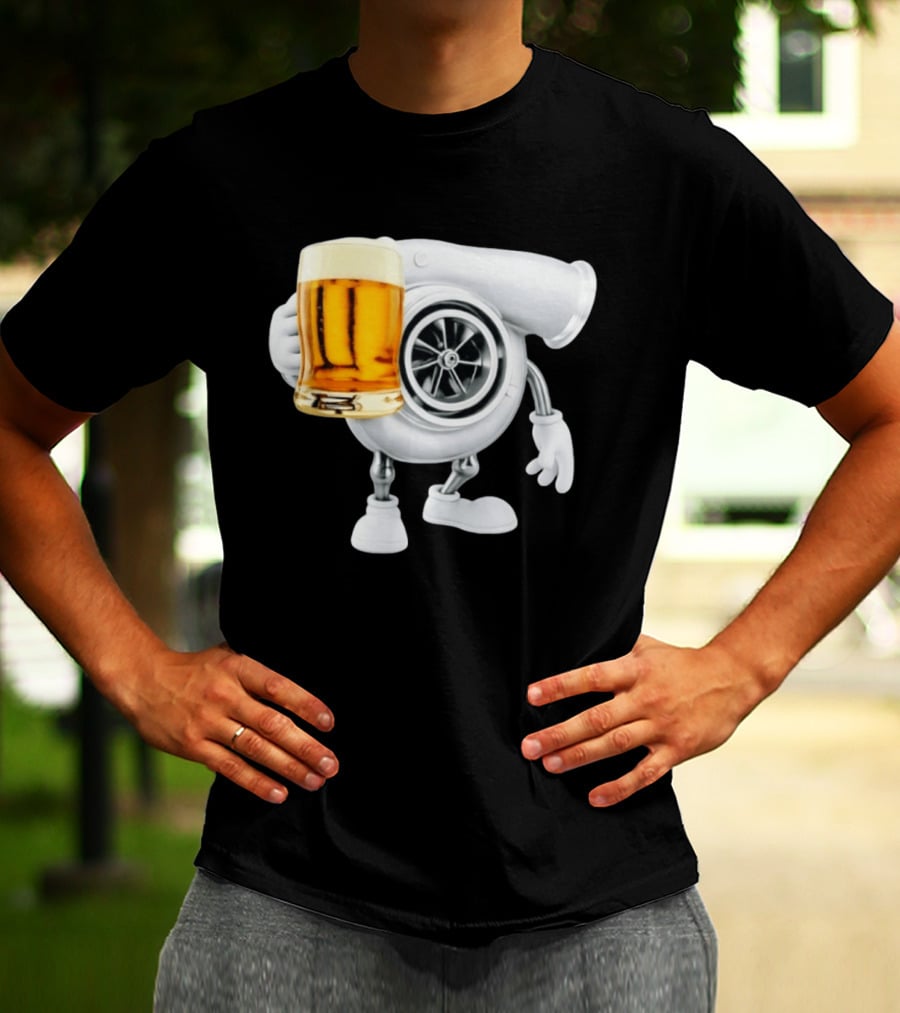 Turbo Beer Turbocharger Car Enthusiast Character With Beer T-Shirt
