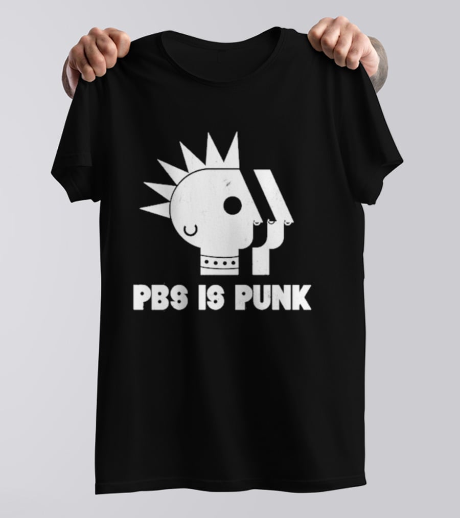 PBS Is Punk Distressed Style Mohawk Head Everyday Wear T-Shirt