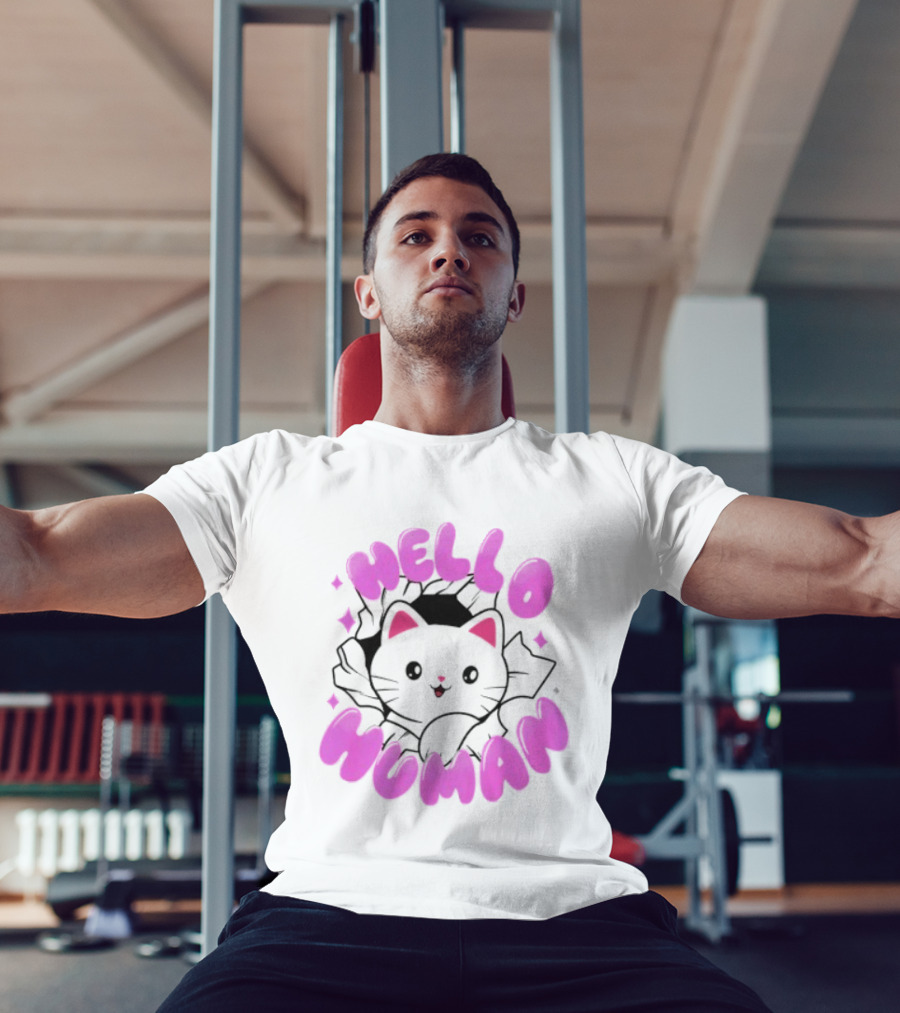 Hello Human Kawaii Cat Kitten Cute Pink T-Shirt