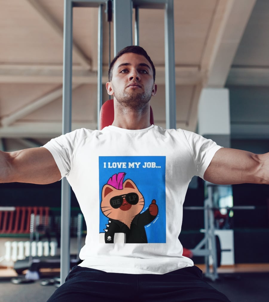 I Love My Job Punk Cat Help Sunglasses Office Humor Thumbs Up T-Shirt