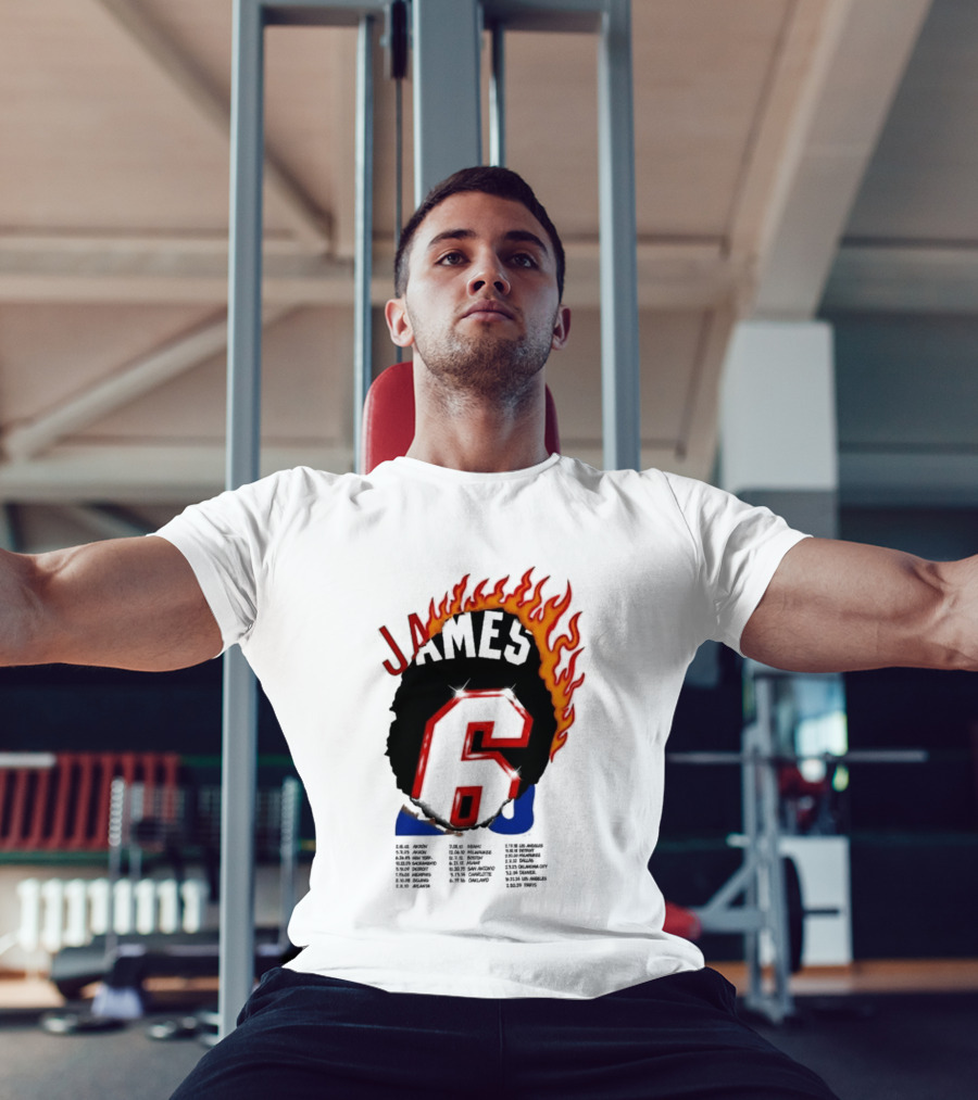 James 6 Flame Basketball Legend Bold Number Rugged T-Shirt