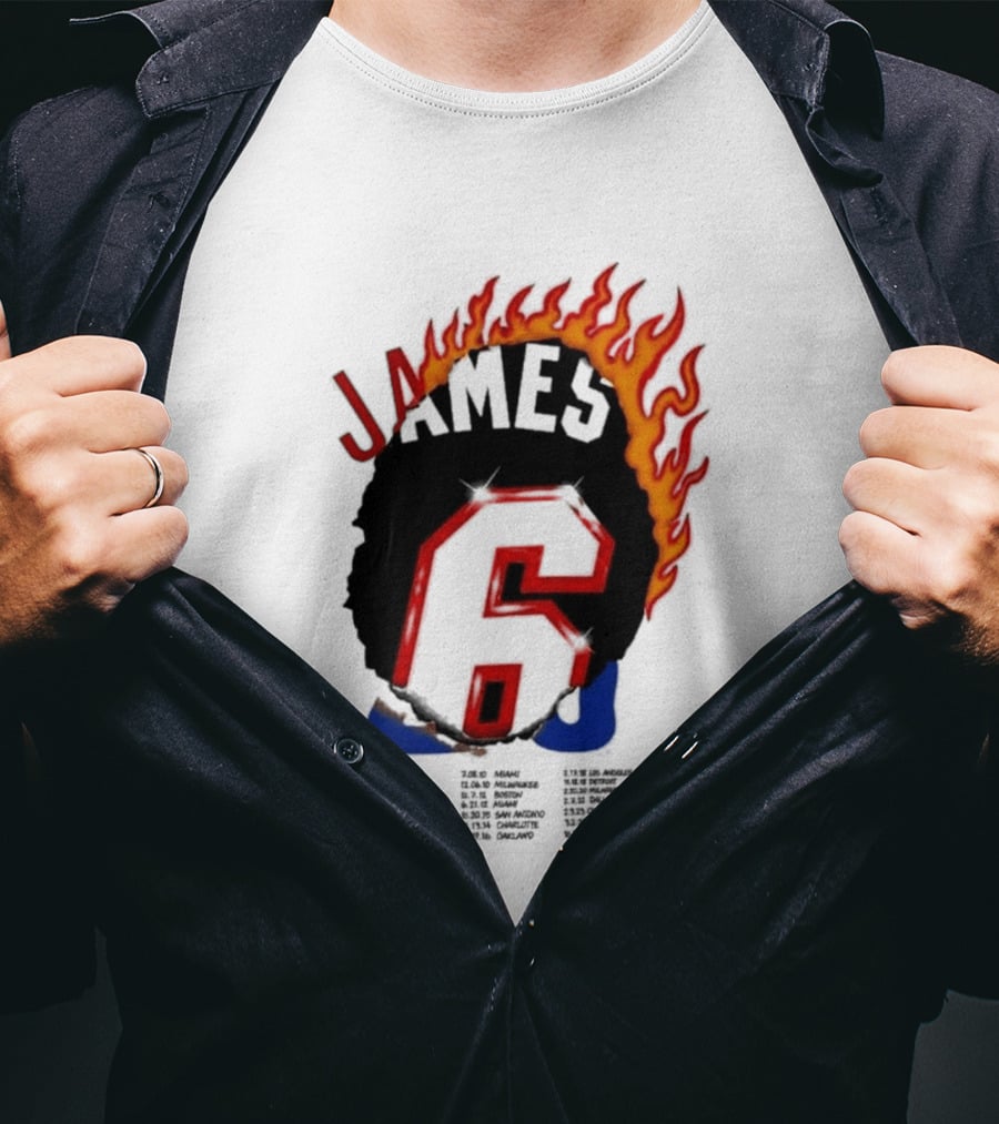 James 6 Flame Basketball Legend Bold Number Rugged T-Shirt