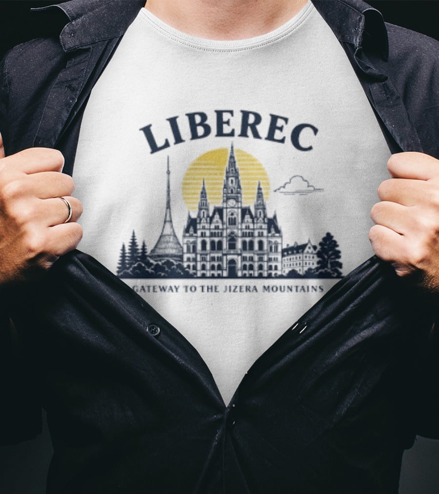 Liberec Gateway To The Jizera Mountains Skyline Silhouette With Tower And Cloud T-Shirt