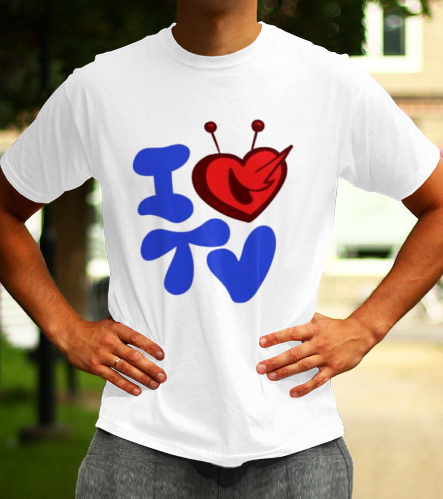 I Love TV Blue Red Heart Antenna T-Shirt