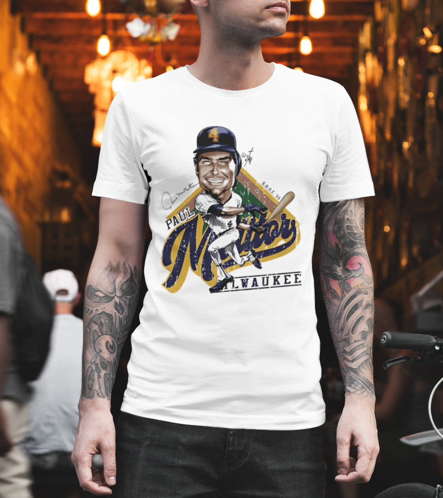 Paul Molitor Milwaukee Brewers Number 4 Bruce Stark Caricature HOF T-Shirt