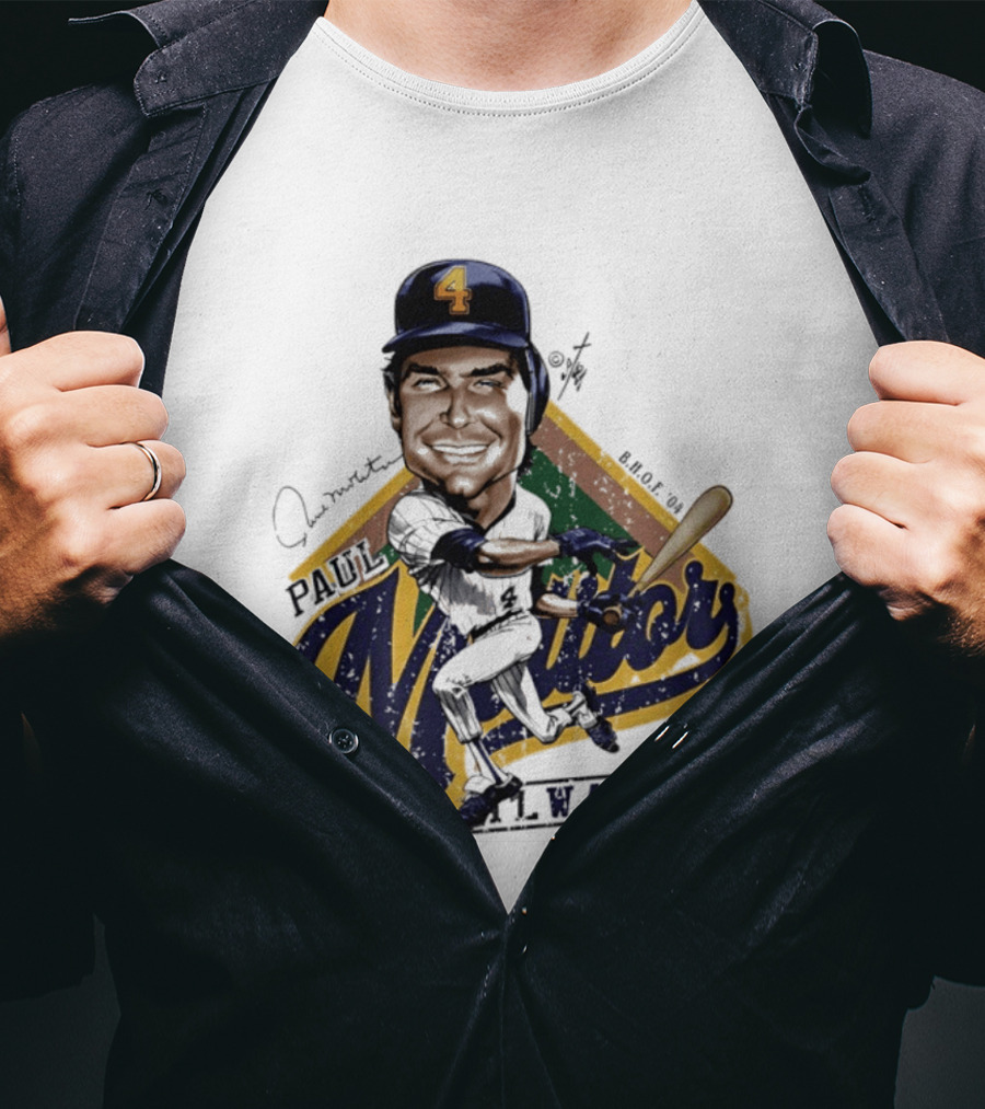 Paul Molitor Milwaukee Brewers Number 4 Bruce Stark Caricature HOF T-Shirt