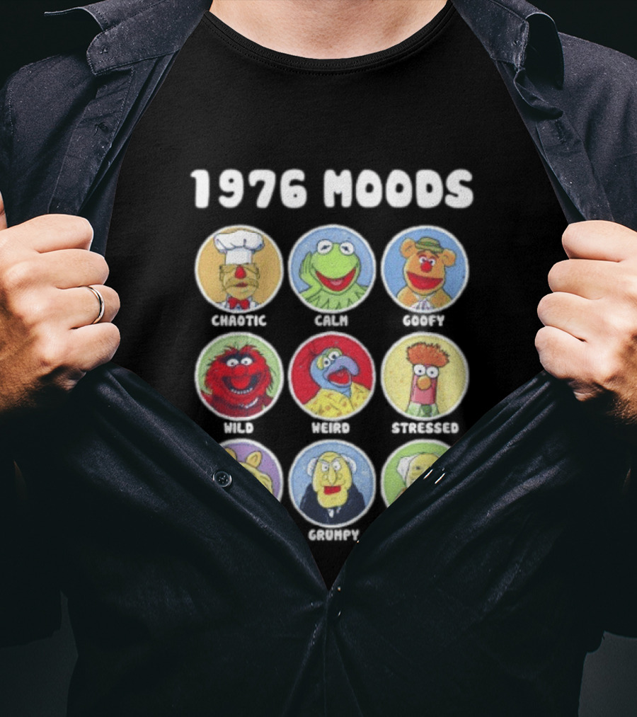 1976 Moods The Muppets Kermit Miss Piggy Animal Fozzie Beaker Swedish Chef Bunsen Honeydew Sam Eagle Statler Waldorf T-Shirt