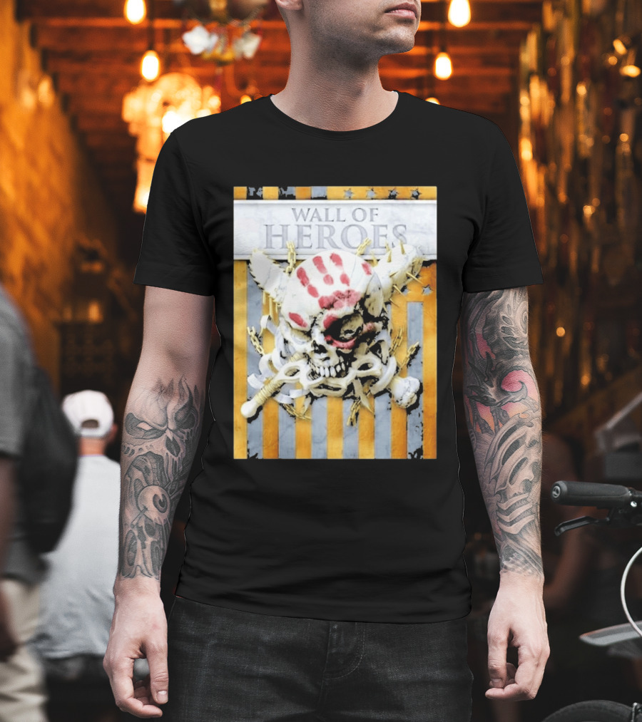 Five Finger Death Punch Wall Of Heroes Skull Chains Barbed Wire American Flag T-Shirt
