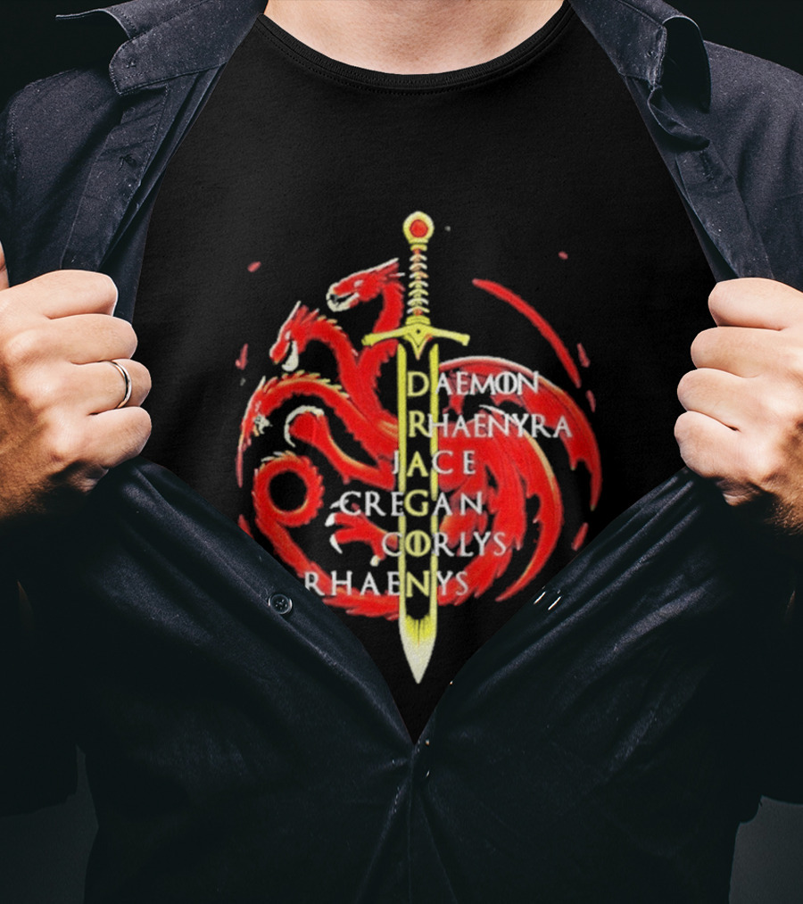 Daemon Rhaenyra Jace Cregan Corlys Rhaenys Dragon Sword Emblem The Reel Rejects T-Shirt