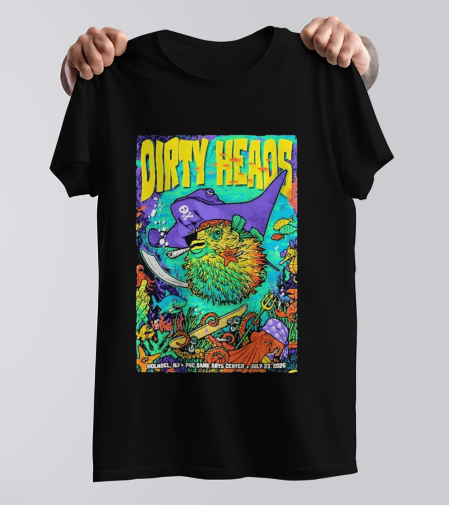 Dirty Heads Holmdel NJ July 23 2026 PNC Bank Arts Center Pirate Theme Ocean Creatures T-Shirt