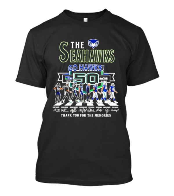 The Seahawks Go Hawks 50th Anniversary Thank You For The Memories 1976 2026 Signatures T-Shirt