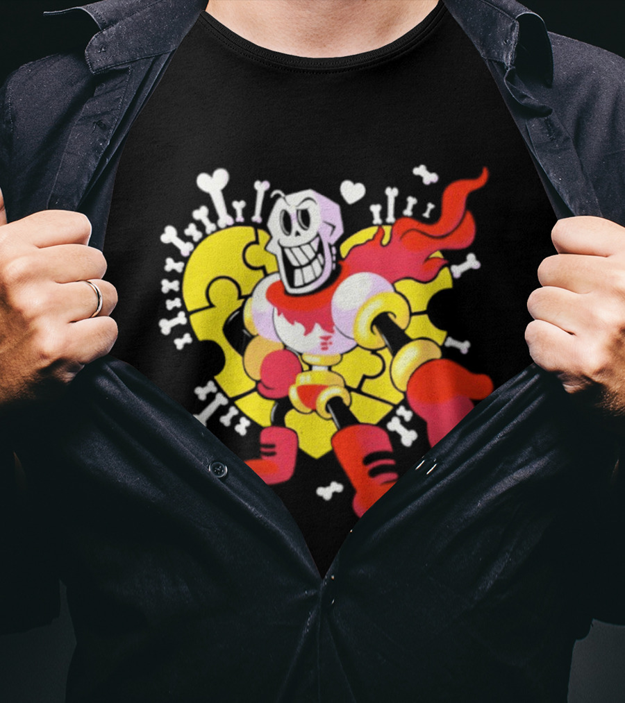 Papyrus Bonetrousle 10th Anniversary Undertale Puzzle Heart Skeleton T-Shirt