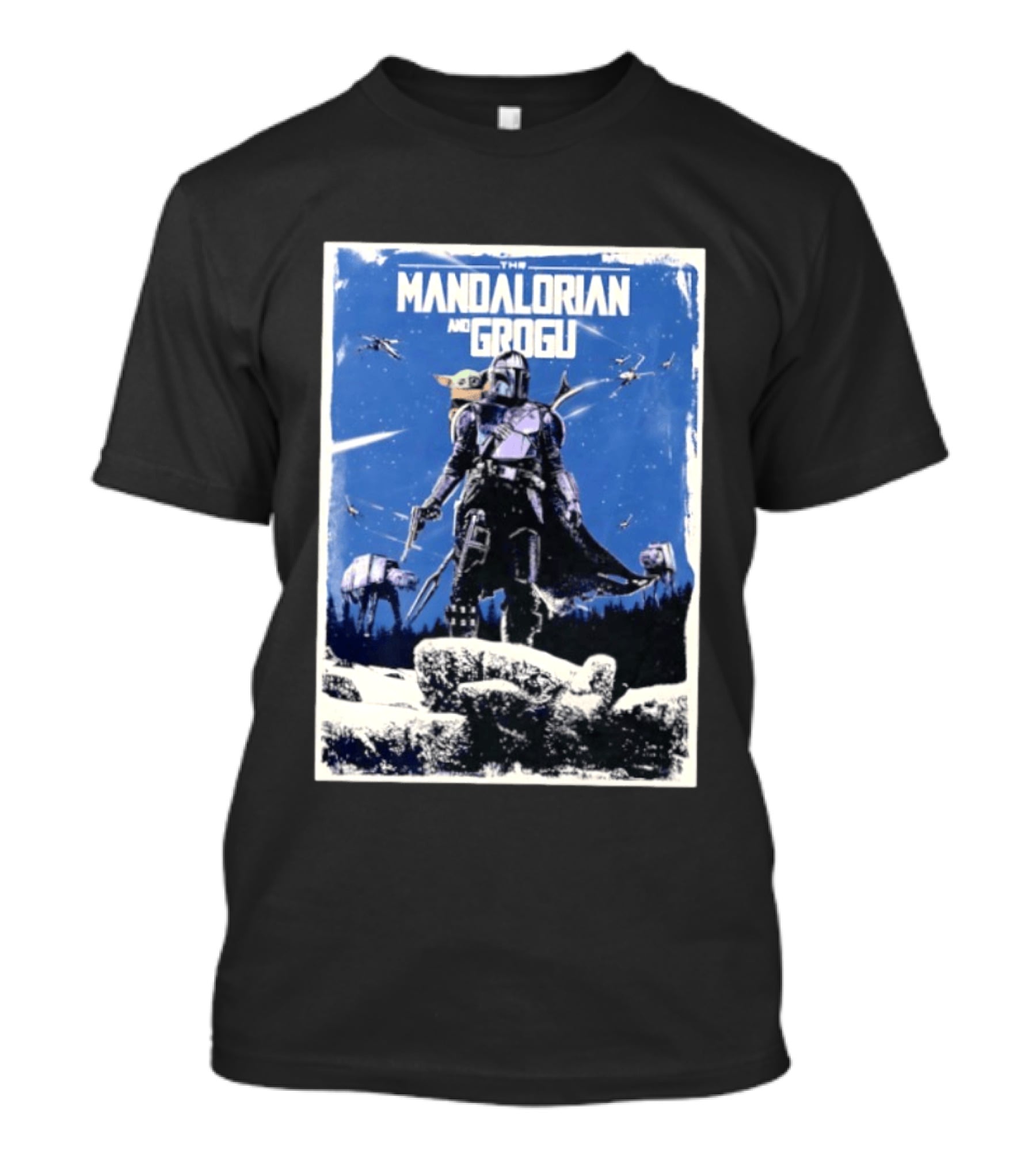 The Mandalorian And Grogu Star Wars Baby Yoda Scene With AT AT And X Wings T-Shirt