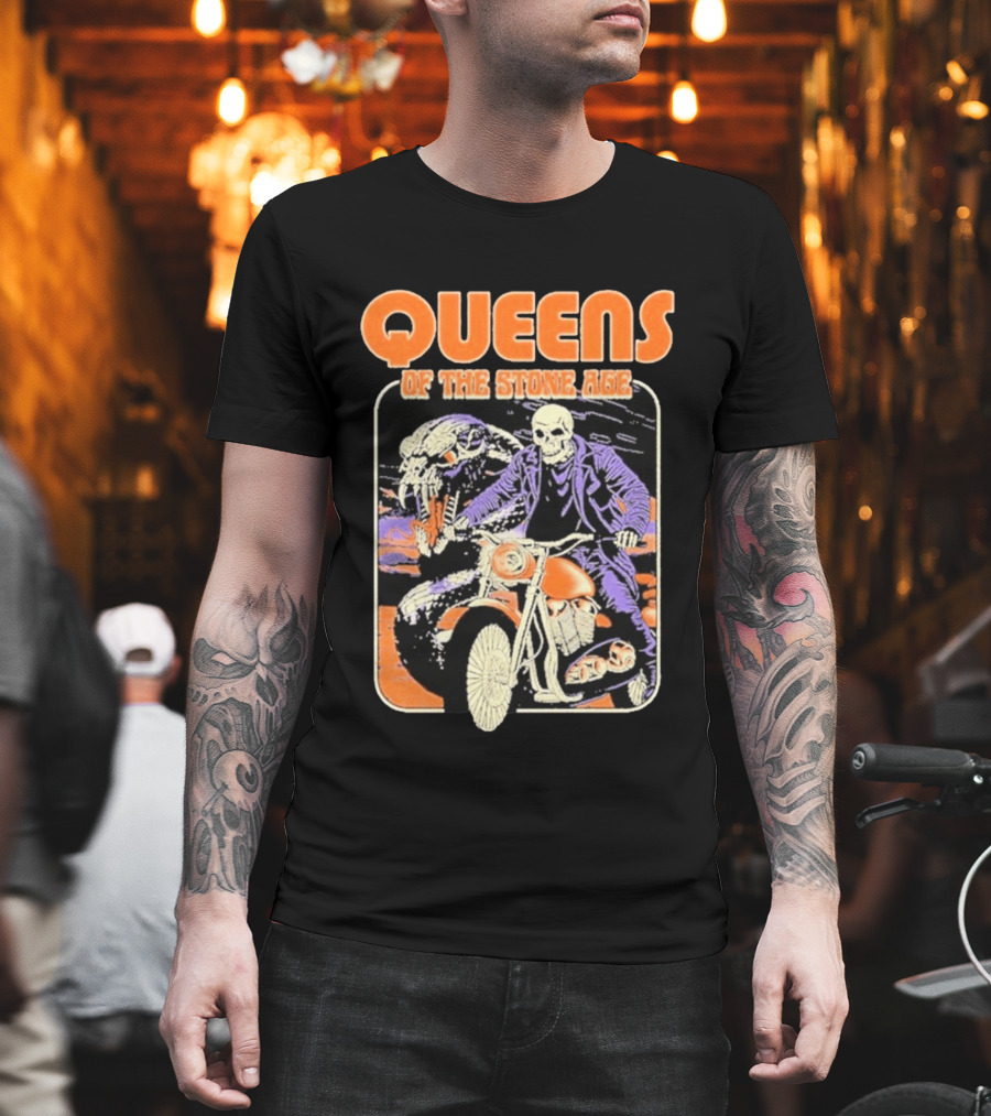 Queens Of The Stone Age Skeleton Rider Snake Motorcycle Adventure T-Shirt