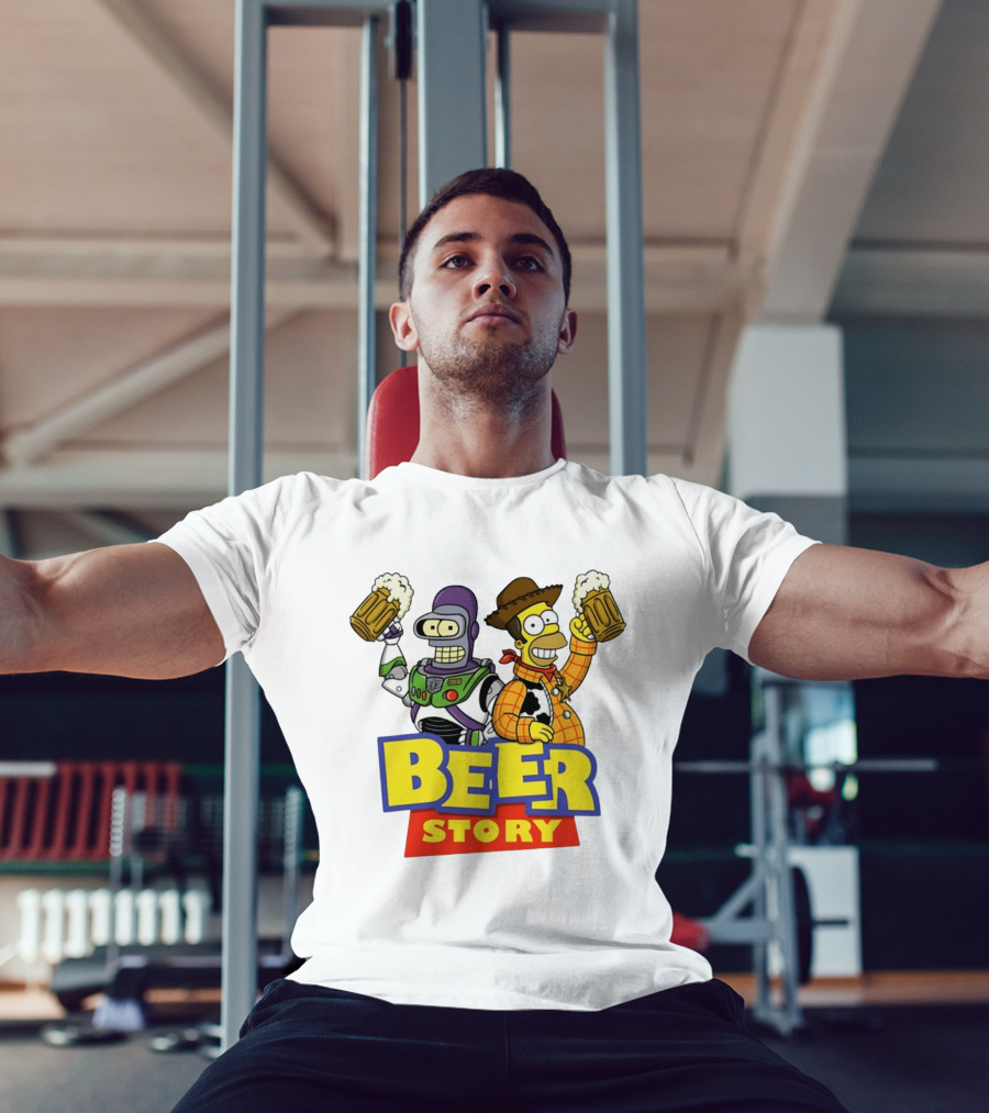 Bender Homer Simpson Beer Story Futurama Buzz Lightyear Woody T-Shirt