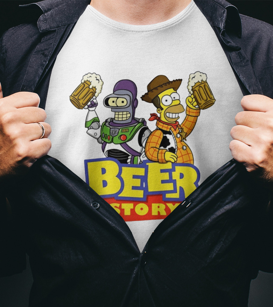 Bender Homer Simpson Beer Story Futurama Buzz Lightyear Woody T-Shirt