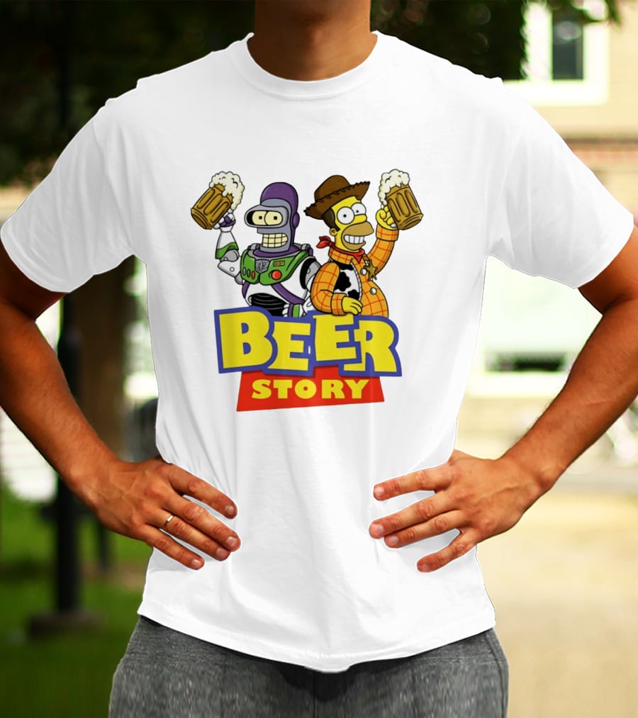 Bender Homer Simpson Beer Story Futurama Buzz Lightyear Woody T-Shirt