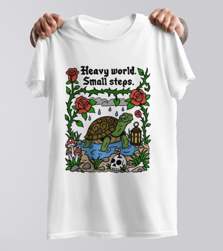 Heavy World Small Steps Turtle Lantern Roses T-Shirt