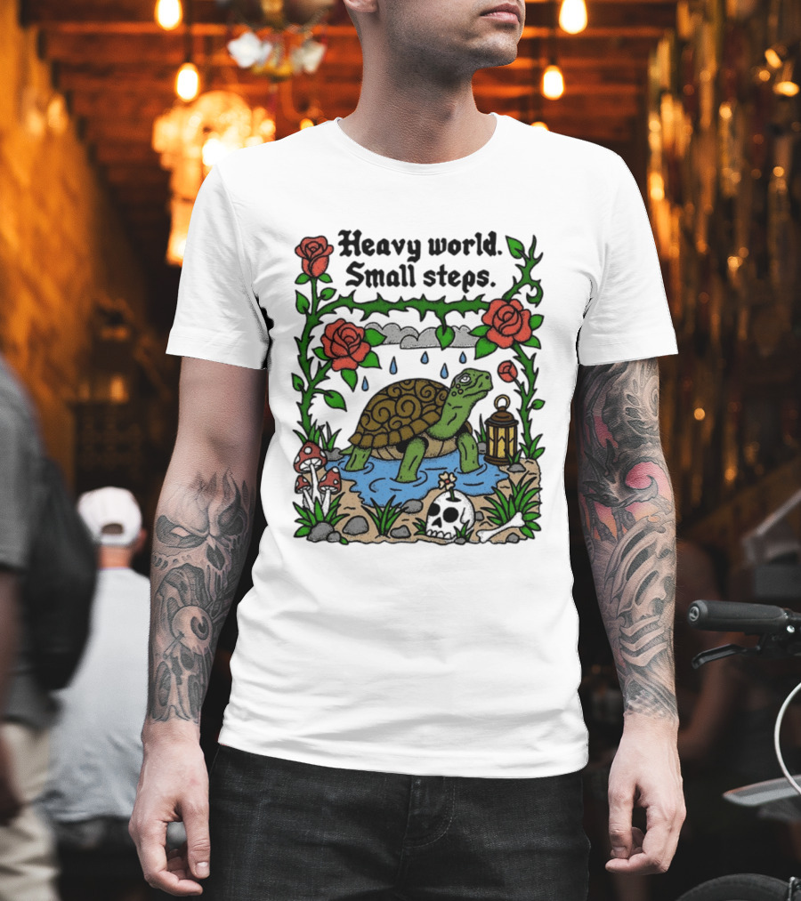 Heavy World Small Steps Turtle Lantern Roses T-Shirt