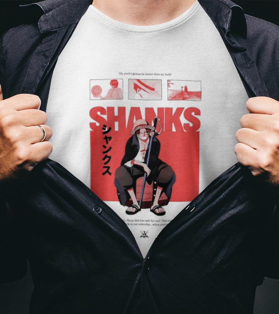One Piece Shanks Luffy Straw Hat Pirates Manga Panels T-Shirt