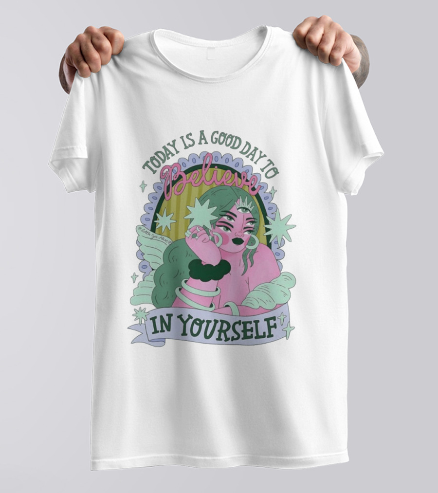 Today Is A Good Day To Believe In Yourself Celestial Character With Wings And Stars T-Shirt