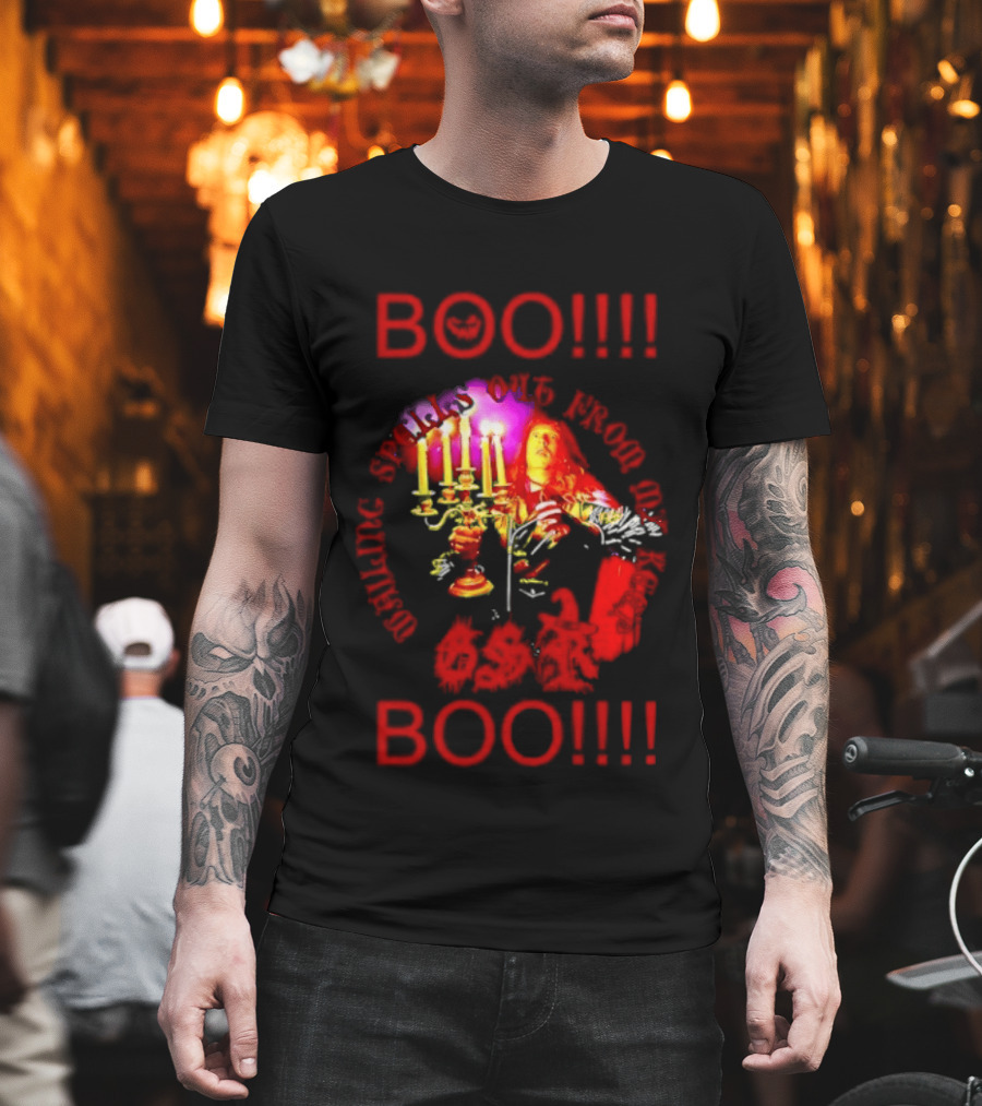 BOO Wailing Spells Out From My Keep Boo Candelabra Portrait Halloween T-Shirt