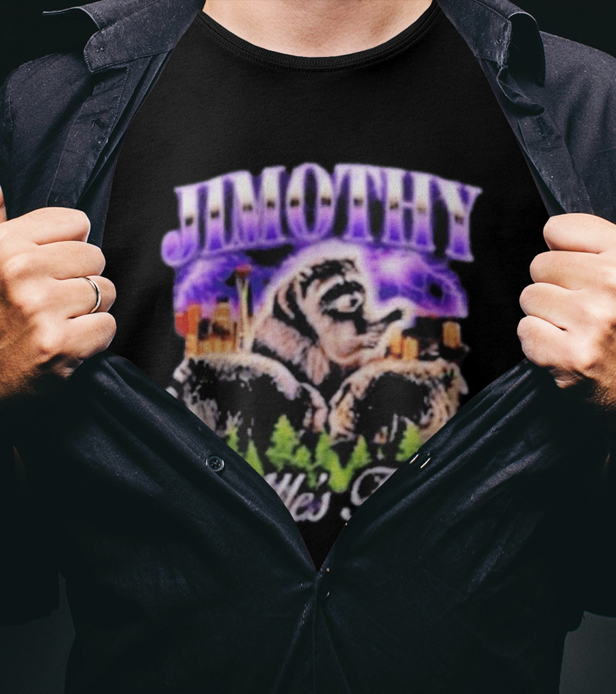 Jimothy Raccoon Seattle Skyline Adventure Forest Scene T-Shirt