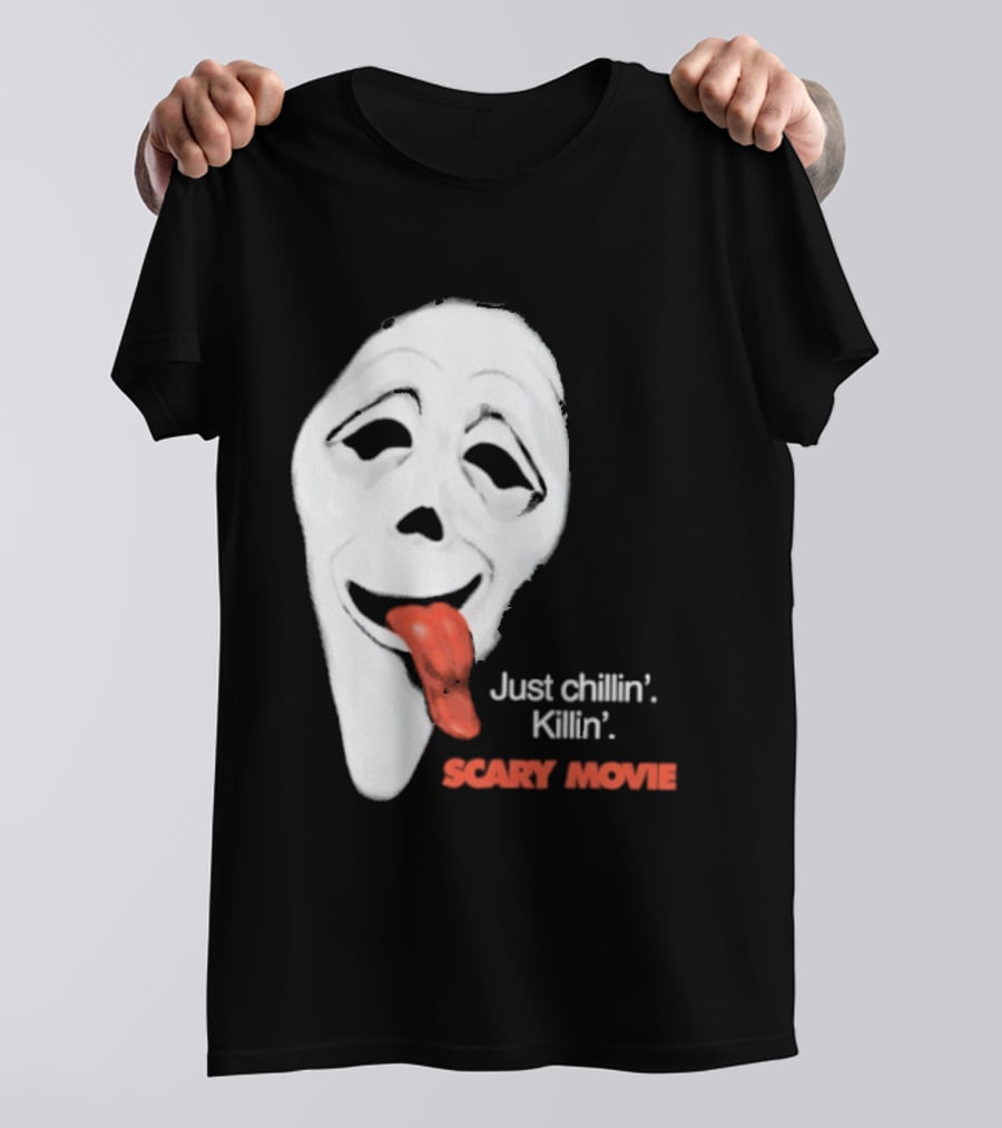 Just Chillin' Killin' Scary Movie Ghostface Mask With Red Tongue T-Shirt
