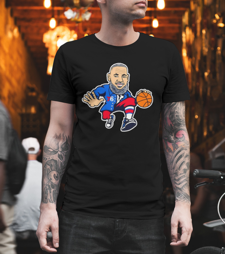 LeBron James Philadelphia Sixers Cartoon Basketball Player With Number 76 T-Shirt