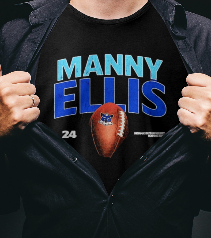 Manny Ellis 24 Indiana State University Running Back Football Sycamores T-Shirt