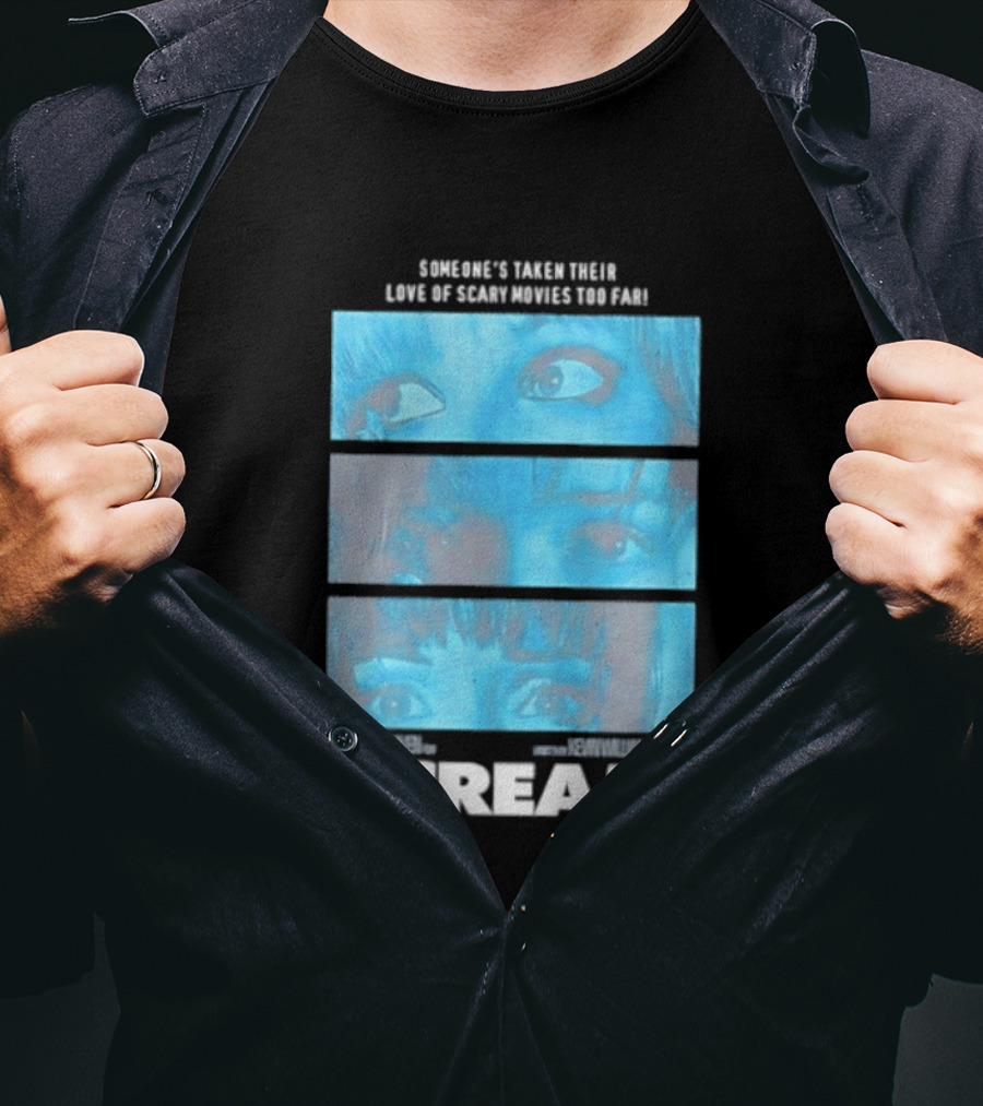 Someone's Taken Their Love Of Scary Movies Too Far Scream Eyes Dramatic Blue Panels T-Shirt