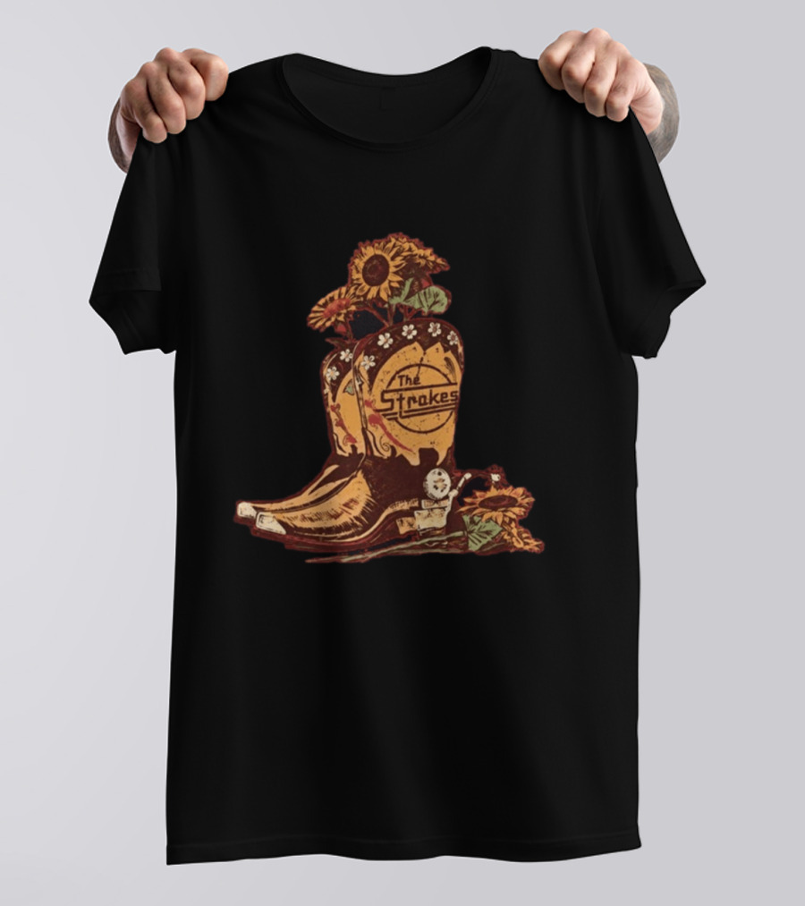 The Strokes Reality Awaits Tour 2026 Sunflower Cowboy Boots T-Shirt