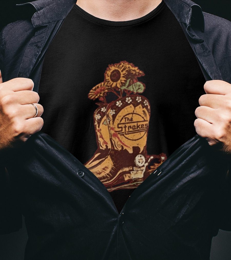 The Strokes Reality Awaits Tour 2026 Sunflower Cowboy Boots T-Shirt