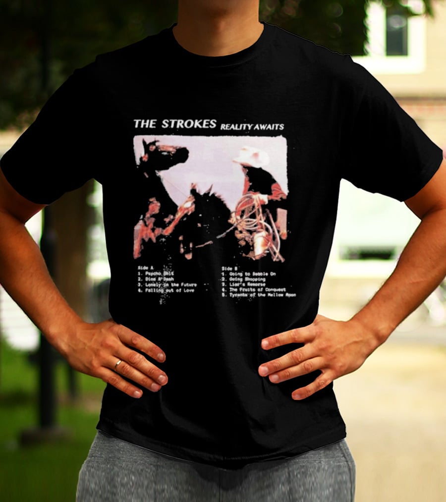 The Strokes Reality Awaits Tracklist Cowboy Imagery Future Nostalgia Space Cowboys T-Shirt